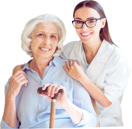 Caregiver and an elder smiling
