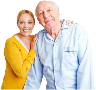 Happy elder and caregiver