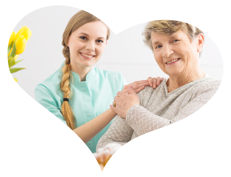 Caregiver with hands on the shoulder of the elder