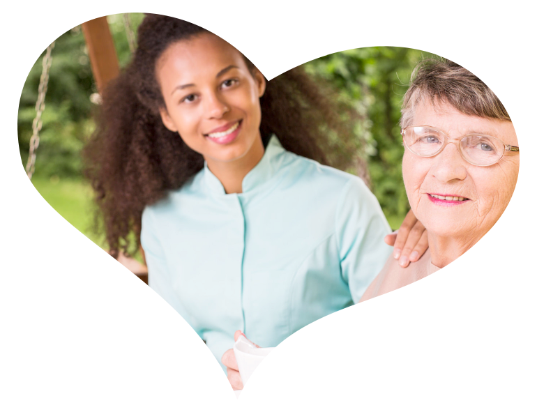 Elder with eyeglasses and caregiver